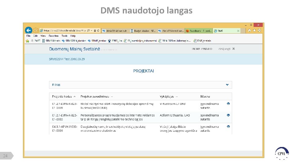 DMS naudotojo langas 24 