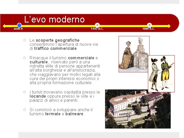 L’evo moderno anno 0 1492 d. C. Le scoperte geografiche consentirono l’apertura di nuove