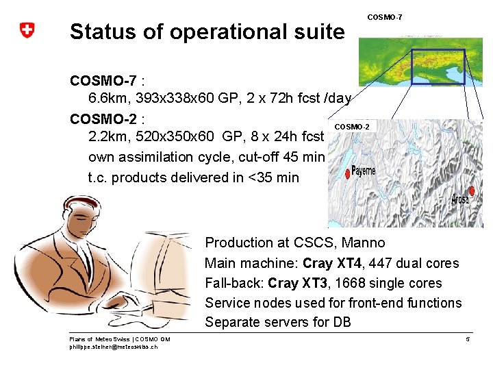 Status of operational suite COSMO-7 : 6. 6 km, 393 x 338 x 60