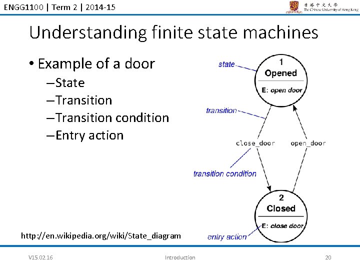 ENGG 1100 | Term 2 | 2014 -15 Understanding finite state machines • Example