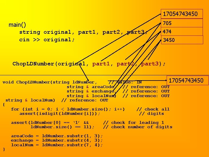 17054743450 main() string original, part 1, part 2, part 3; cin >> original; 705