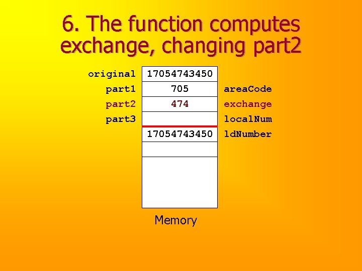 6. The function computes exchange, changing part 2 original part 1 part 2 part