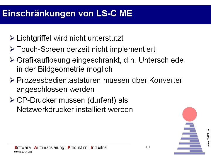 Einschränkungen von LS-C ME Software - Automatisierung - Produktion - Industrie www. SAPI. de