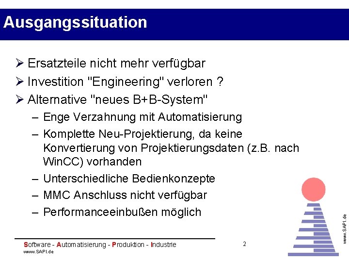 Ausgangssituation – Enge Verzahnung mit Automatisierung – Komplette Neu-Projektierung, da keine Konvertierung von Projektierungsdaten