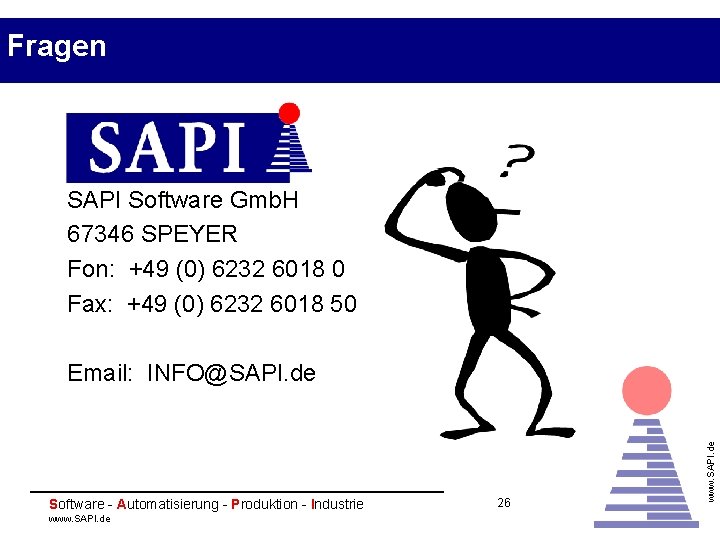 Fragen SAPI Software Gmb. H 67346 SPEYER Fon: +49 (0) 6232 6018 0 Fax: