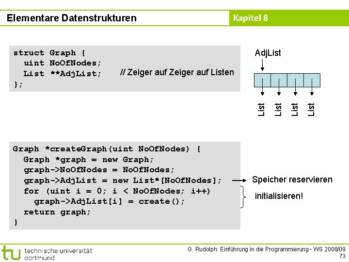 Kapitel 8 Elementare Datenstrukturen Adj. List Graph *create. Graph(uint No. Of. Nodes) { Graph