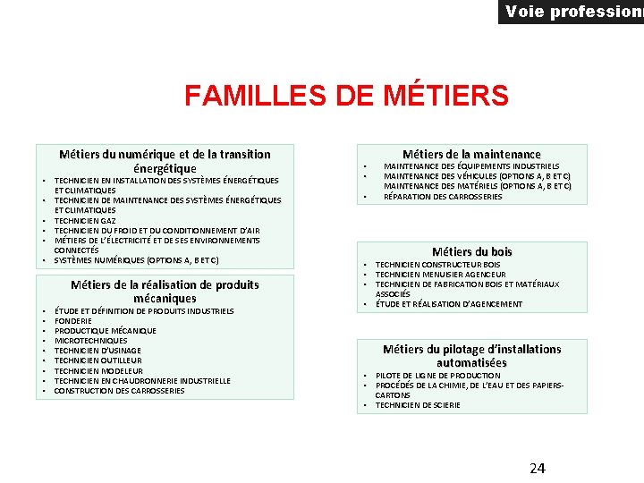 Voie professionn FAMILLES DE MÉTIERS Métiers du numérique et de la transition énergétique •