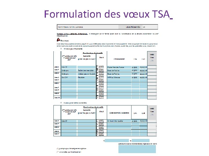 Formulation des vœux TSA 