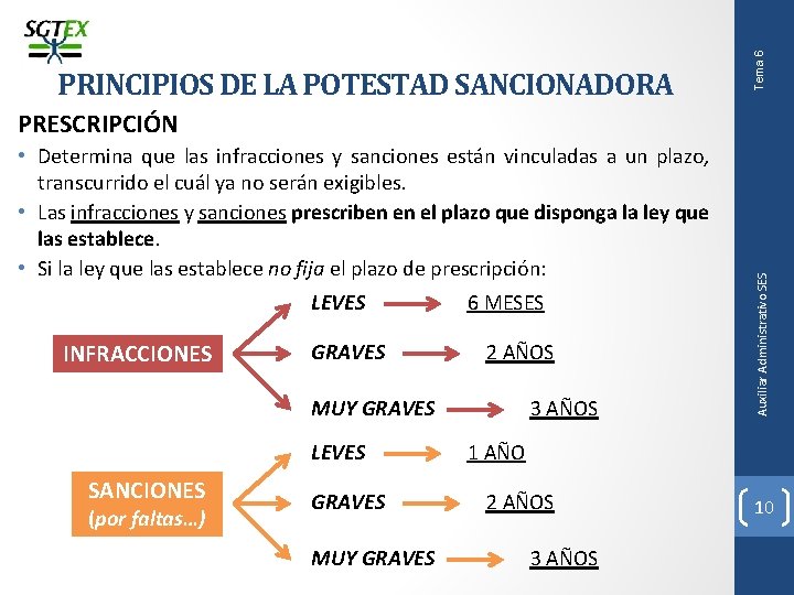 Tema 6 PRINCIPIOS DE LA POTESTAD SANCIONADORA • Determina que las infracciones y sanciones