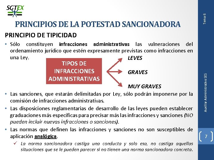 Tema 6 PRINCIPIOS DE LA POTESTAD SANCIONADORA PRINCIPIO DE TIPICIDAD TIPOS DE INFRACCIONES ADMINISTRATIVAS