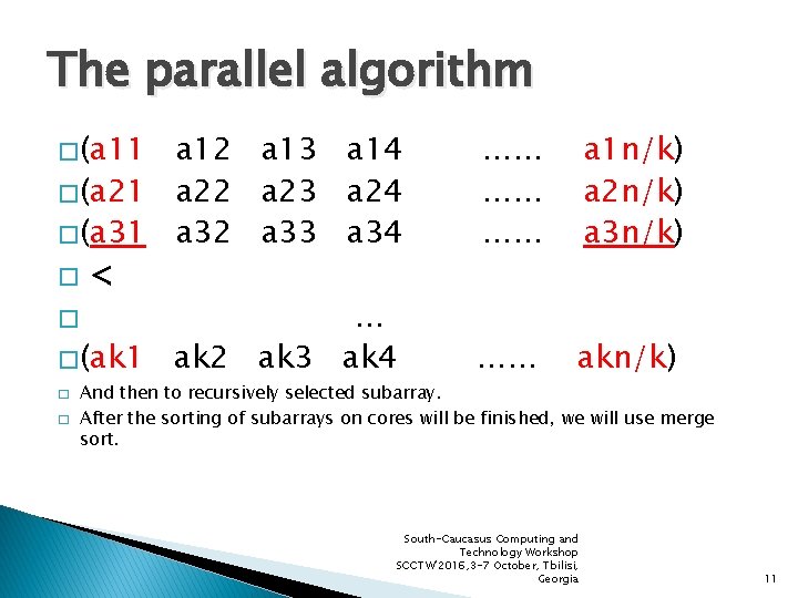 The parallel algorithm � (a 11 a 12 a 13 a 14 � (a