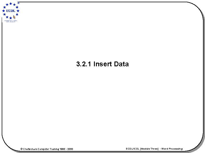 3. 2. 1 Insert Data © Cheltenham Computer Training 1995 - 2000 ECDL/ICDL [Module