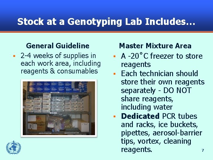 Stock at a Genotyping Lab Includes… General Guideline § 2 -4 weeks of supplies