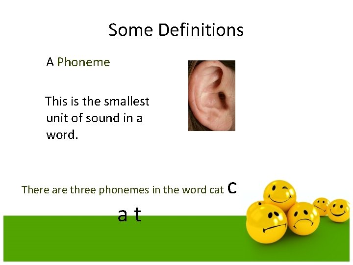 Some Definitions A Phoneme This is the smallest unit of sound in a word.