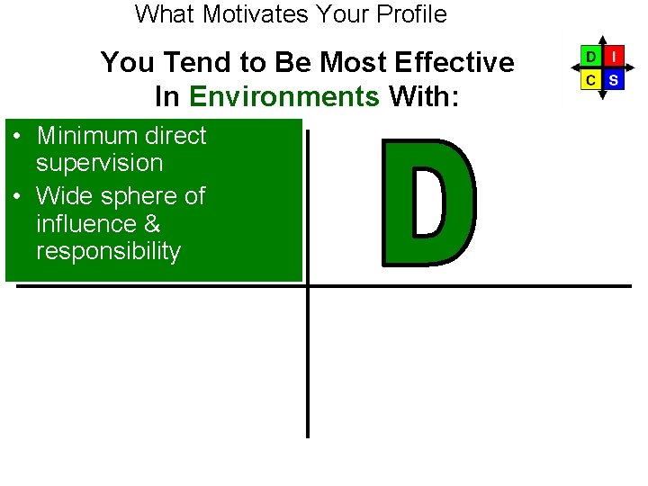 What Motivates Your Profile You Tend to Be Most Effective In Environments With: D What Motivates Your Profile You Tend to Be Most Effective In Environments With: D