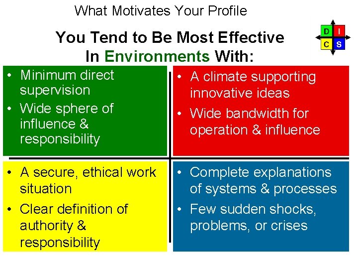 What Motivates Your Profile You Tend to Be Most Effective In Environments With: D