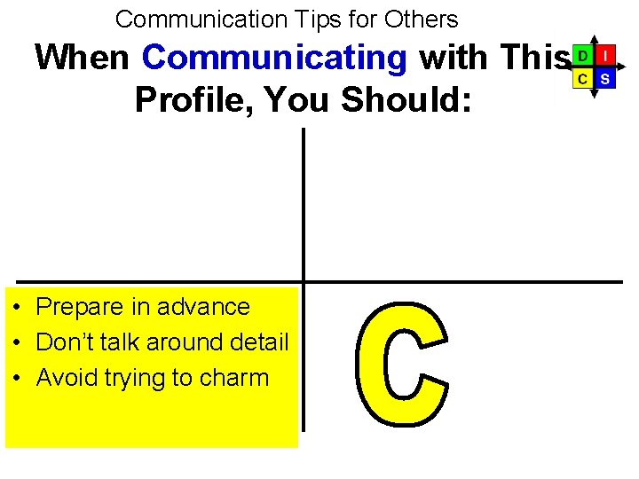 Communication Tips for Others When Communicating with This Profile, You Should: C • Prepare