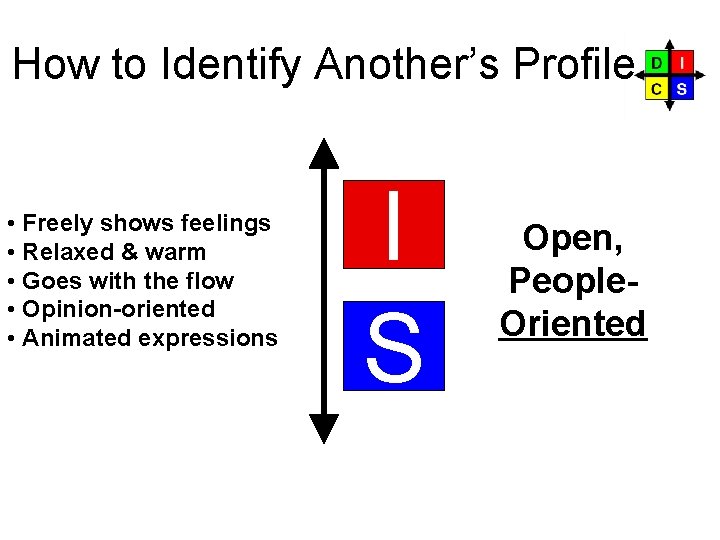 How to Identify Another’s Profile • Freely shows feelings • Relaxed & warm •