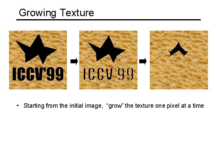 Growing Texture • Starting from the initial image, “grow” the texture one pixel at