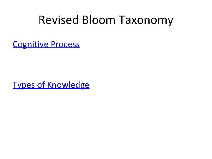 Revised Bloom Taxonomy Cognitive Process Types of Knowledge 