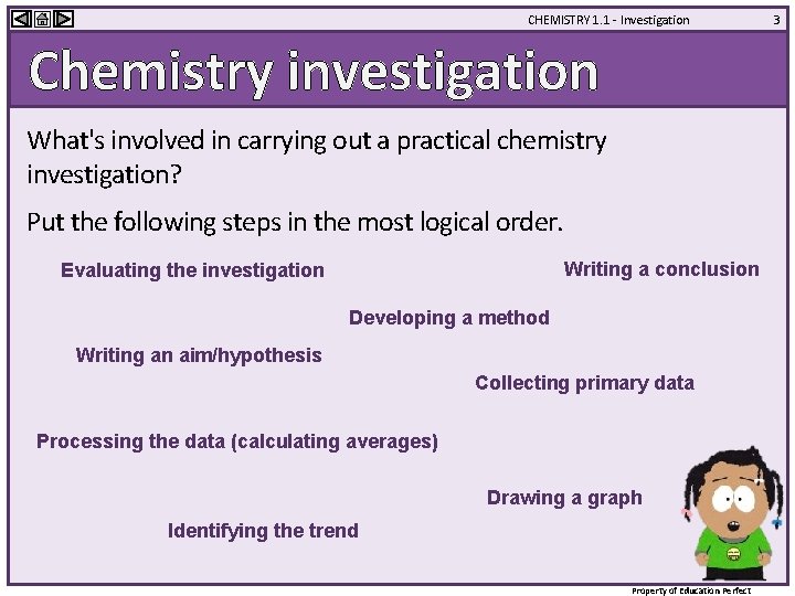 CHEMISTRY 1. 1 - Investigation Chemistry investigation What's involved in carrying out a practical