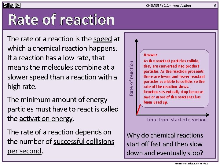 CHEMISTRY 1. 1 - Investigation The rate of a reaction is the speed at