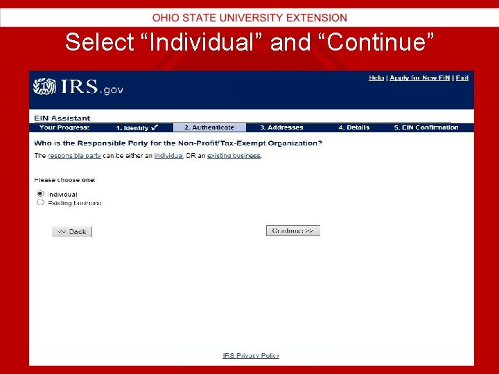 Select “Individual” and “Continue” 