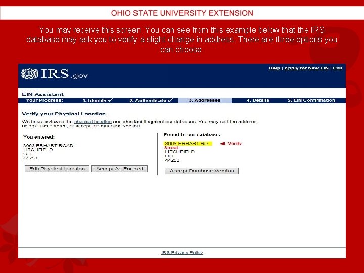 You may receive this screen. You can see from this example below that the
