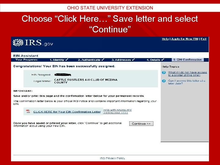 Choose “Click Here…” Save letter and select “Continue” 