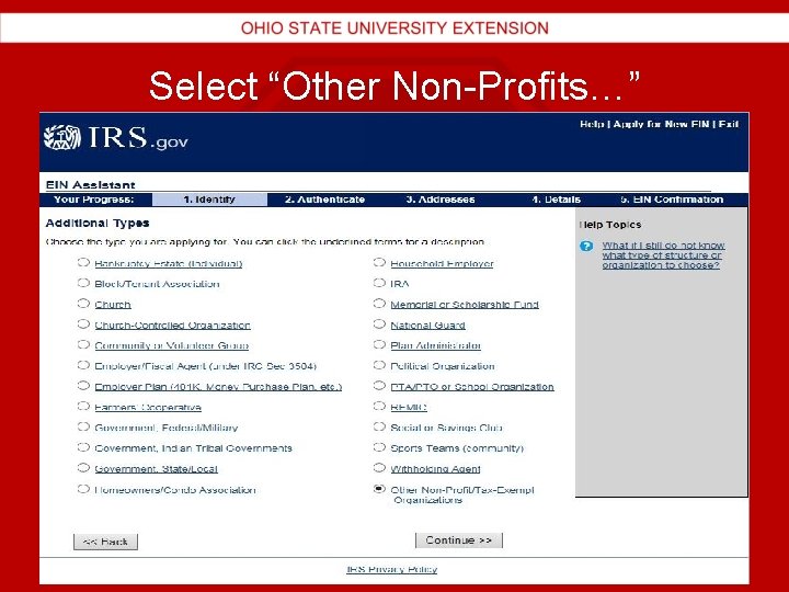 Select “Other Non-Profits…” 