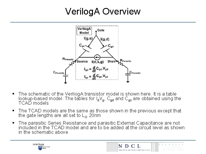 Verilog. A Overview § The schematic of the Verilog. A transistor model is shown