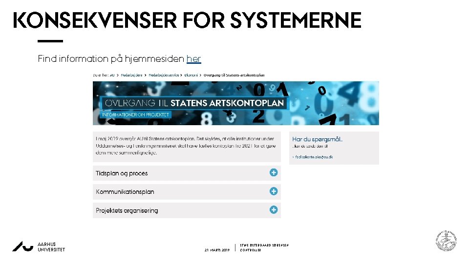 KONSEKVENSER FOR SYSTEMERNE Find information på hjemmesiden her AARHUS UNIVERSITET 21. MARTS 2019 STINE