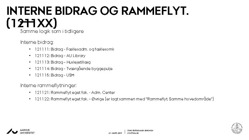 INTERNE BIDRAG OG RAMMEFLYT. (1211 XX) Samme logik som i tidligere Interne bidrag: •