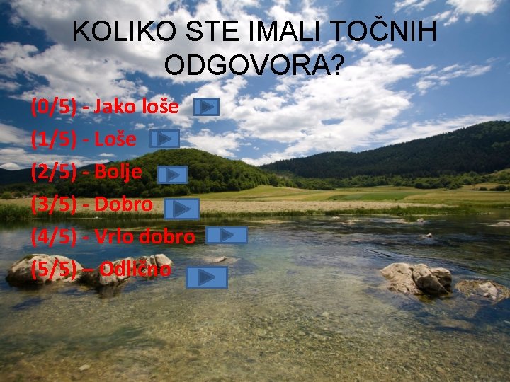 KOLIKO STE IMALI TOČNIH ODGOVORA? (0/5) - Jako loše (1/5) - Loše (2/5) -