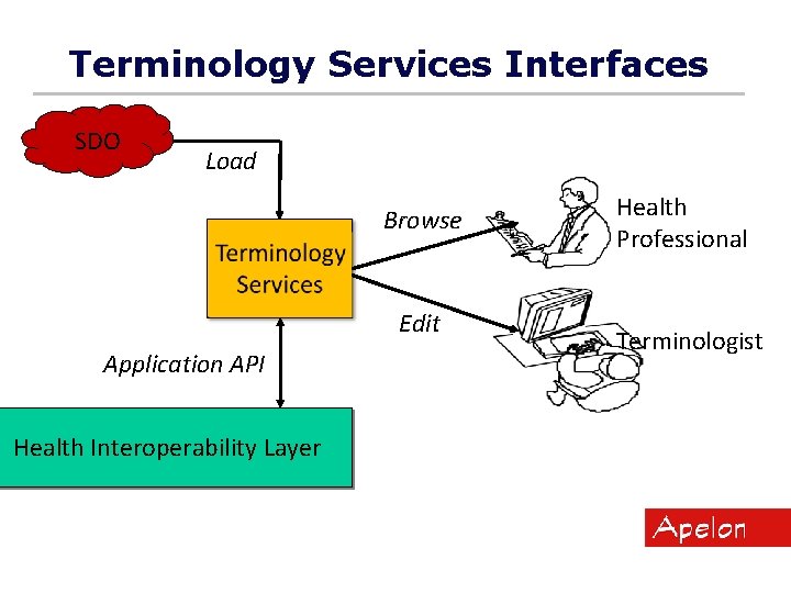 Terminology Services Interfaces SDO Load Browse Edit Application API Health Interoperability Layer Health Professional