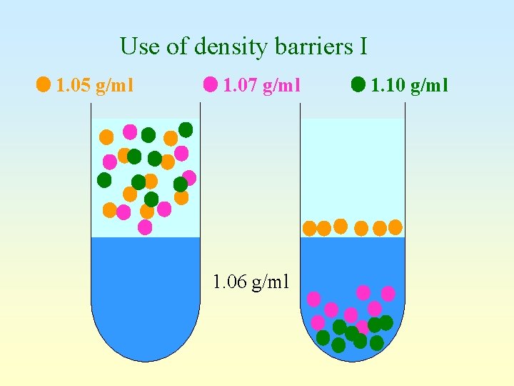 Use of density barriers I 1. 05 g/ml 1. 07 g/ml 1. 06 g/ml