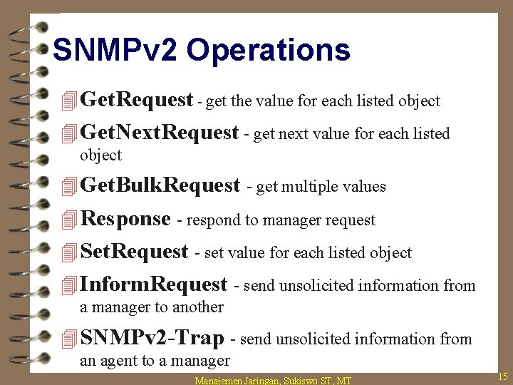 SNMPv 2 Operations 4 Get. Request - get the value for each listed object