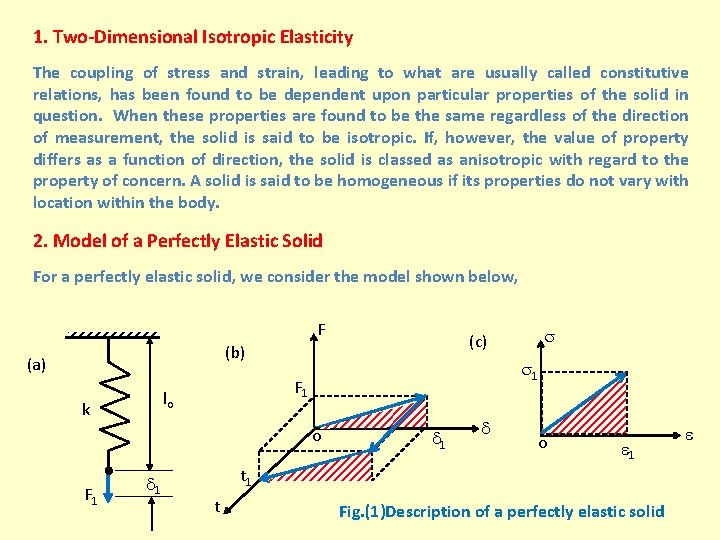 1. Two-Dimensional Isotropic Elasticity The coupling of stress and strain, leading to what are