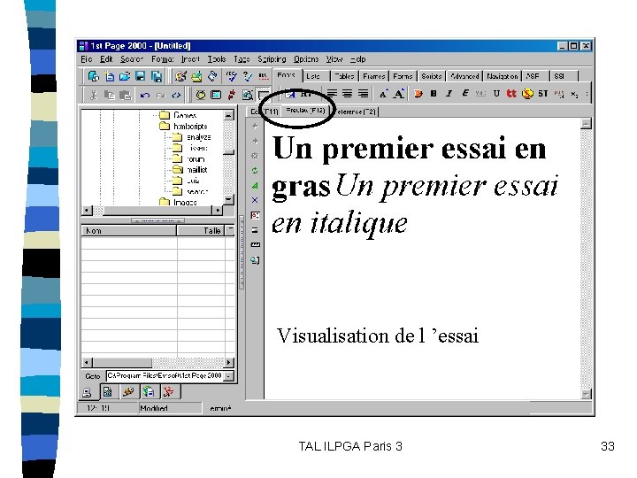 Visualisation de l ’essai TAL ILPGA Paris 3 33 