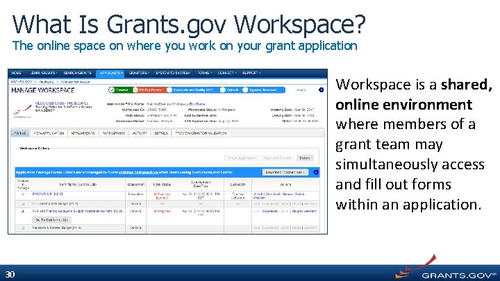 What Is Grants. gov Workspace? The online space on where you work on your