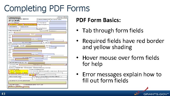 Completing PDF Forms PDF Form Basics: • Tab through form fields • Required fields