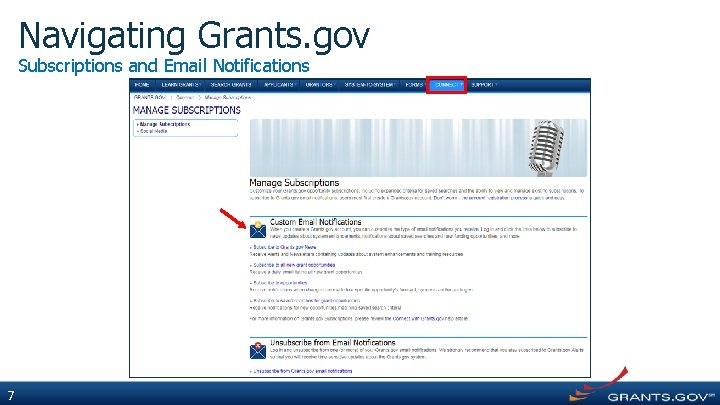 Navigating Grants. gov Subscriptions and Email Notifications 7 