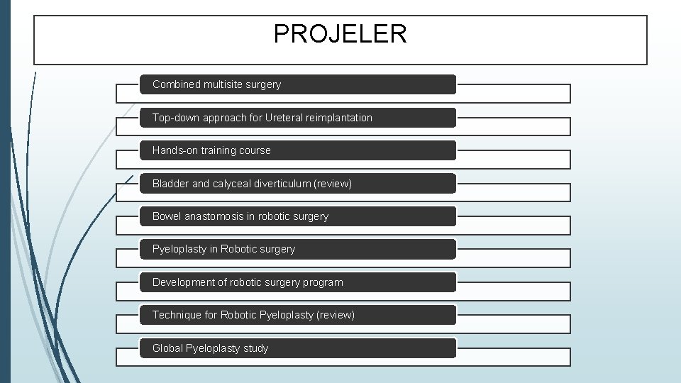PROJELER Combined multisite surgery Top-down approach for Ureteral reimplantation Hands-on training course Bladder and