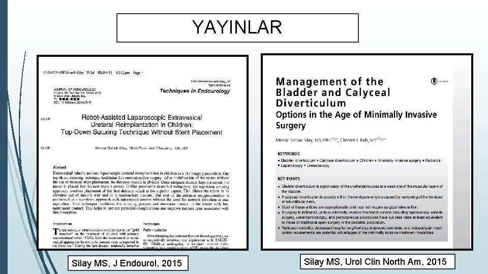 YAYINLAR Silay MS, J Endourol, 2015 Silay MS, Urol Clin North Am, 2015 