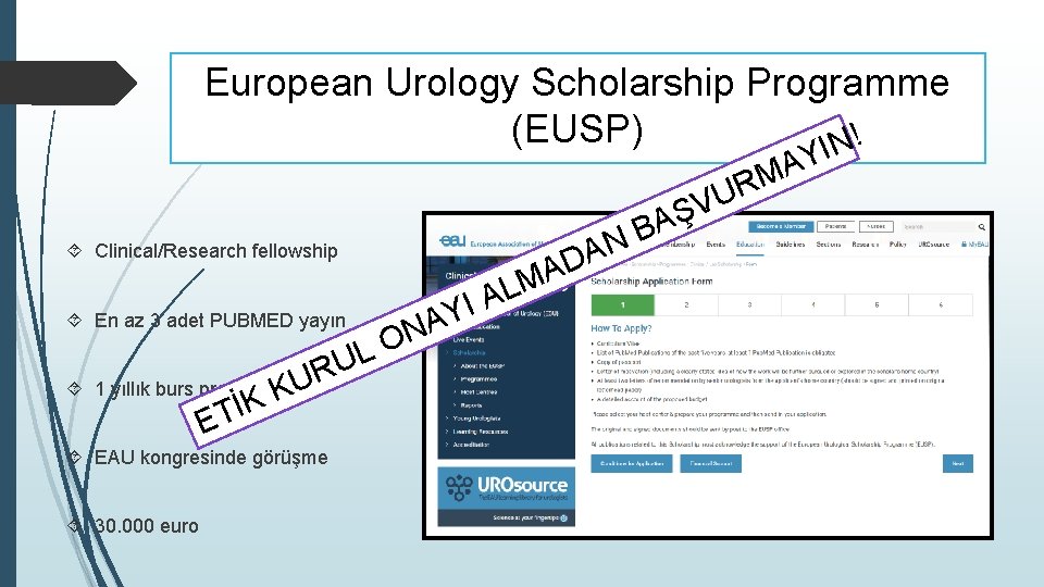 European Urology Scholarship Programme (EUSP) IN! N A AD Clinical/Research fellowship En az 3