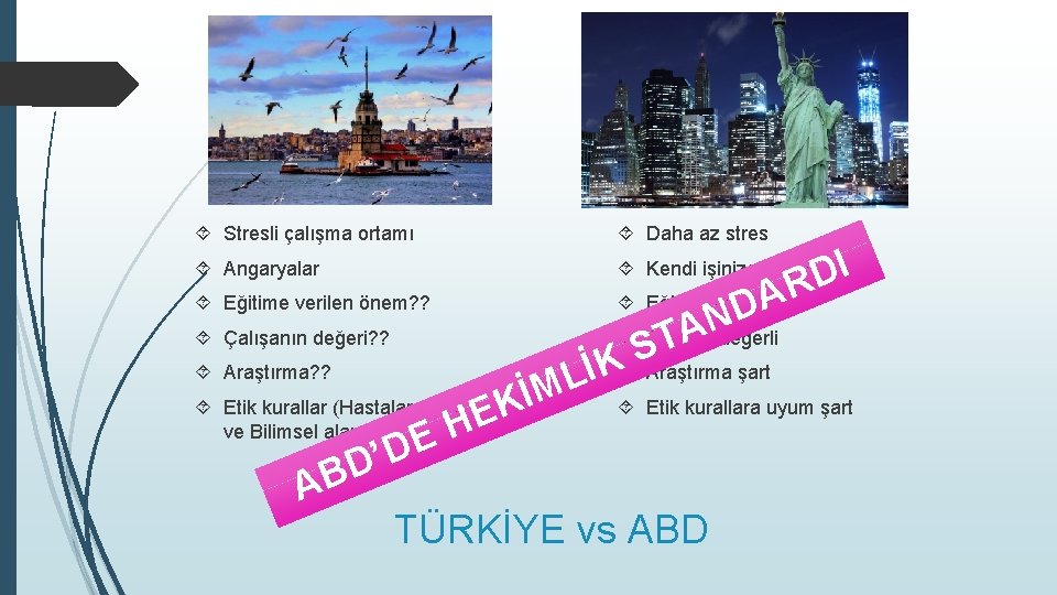  Stresli çalışma ortamı Daha az stres Angaryalar Kendi işinize odaklanma Eğitime verilen önem?