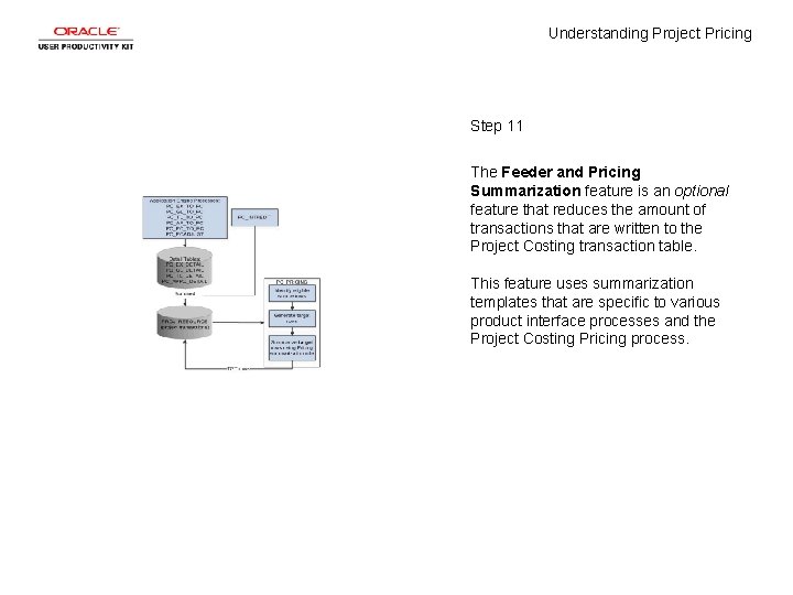 Understanding Project Pricing Step 11 The Feeder and Pricing Summarization feature is an optional