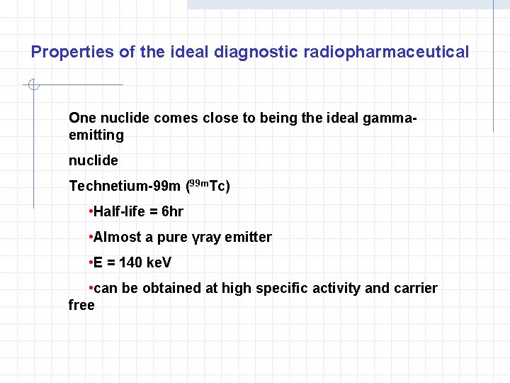 Properties of the ideal diagnostic radiopharmaceutical One nuclide comes close to being the ideal