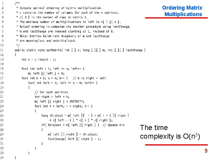 Ordering Matrix Multiplications The time complexity is O(n 3) CS 223 Advanced Data Structures