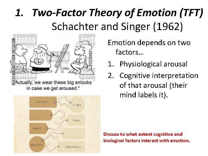 1. Two-Factor Theory of Emotion (TFT) Schachter and Singer (1962) Emotion depends on two